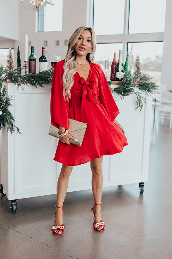 Sweetest Secret Front Tie Dress In Red