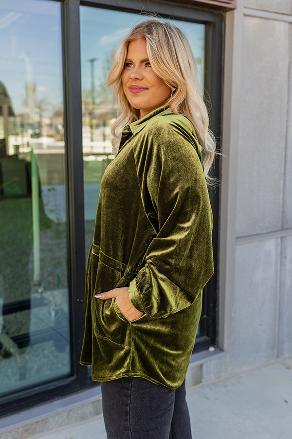 Apple Cider Sips Velvet Top In Olive Curves