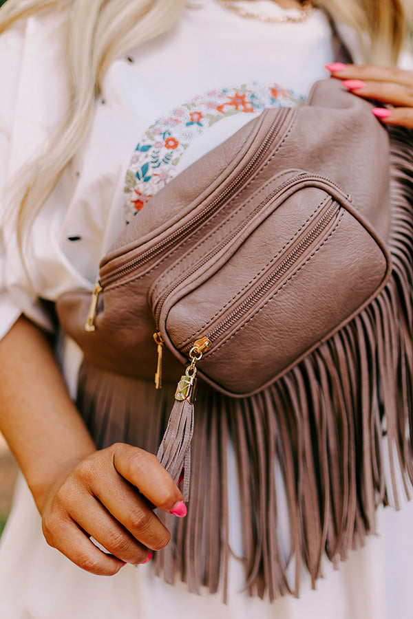 Trip Of My Life Fringe Fanny Pack In Taupe