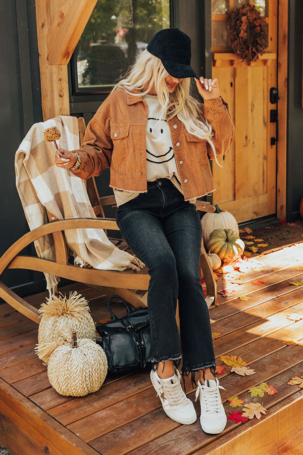 Locking Eyes Corduroy Crop Jacket In Camel