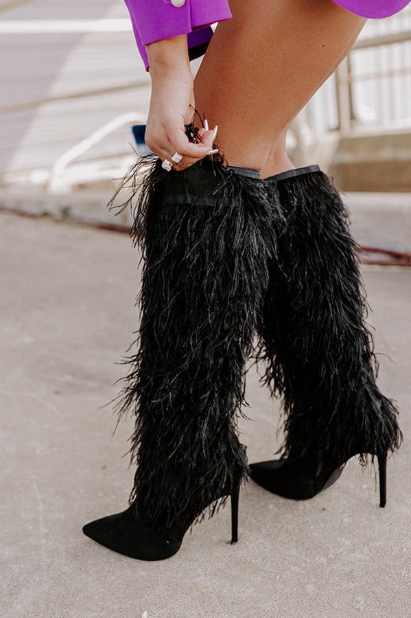 The Leonie Feather Knee High Boot In Black