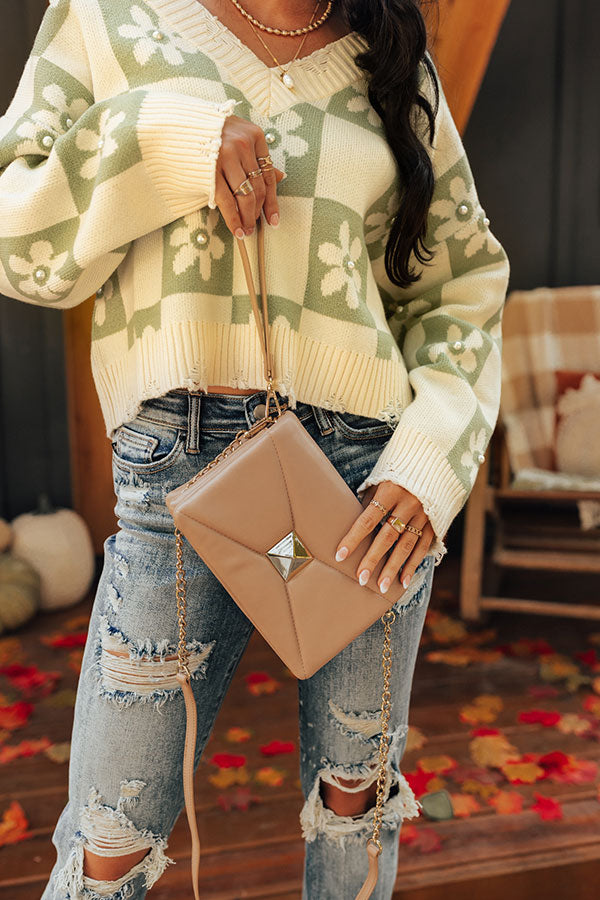 Ready To Romance Faux Leather Clutch In Warm Taupe