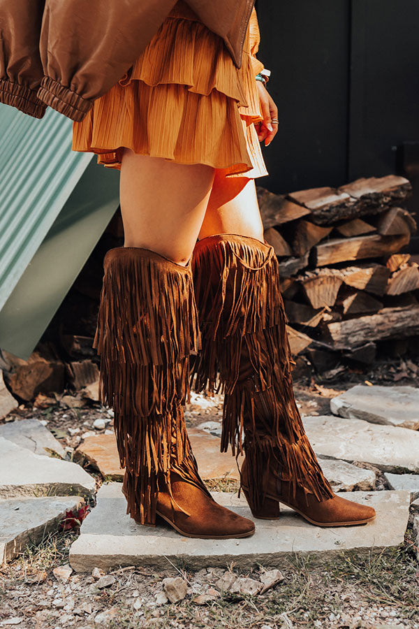 The Doss Knee High Fringe Boot In Chocolate