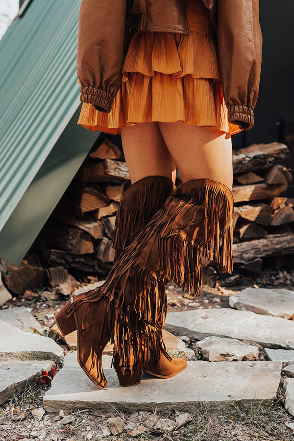 The Doss Knee High Fringe Boot In Chocolate