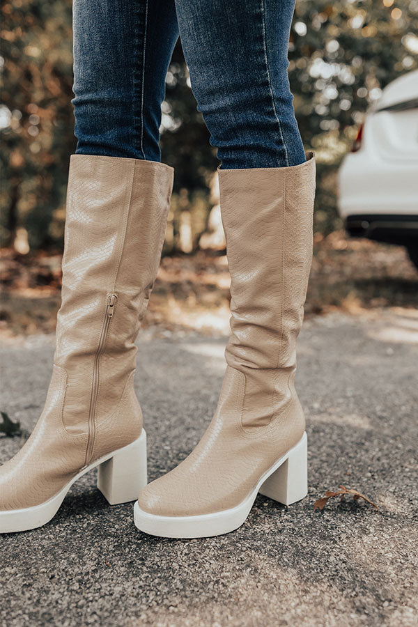 The Amy Faux Leather Boot In Warm Taupe