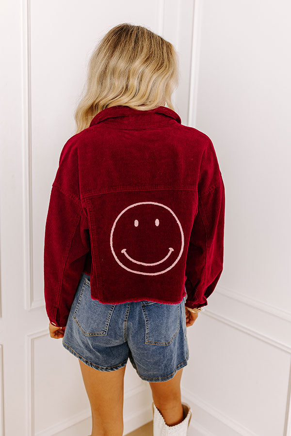 Locking Eyes Corduroy Crop Jacket In Wine