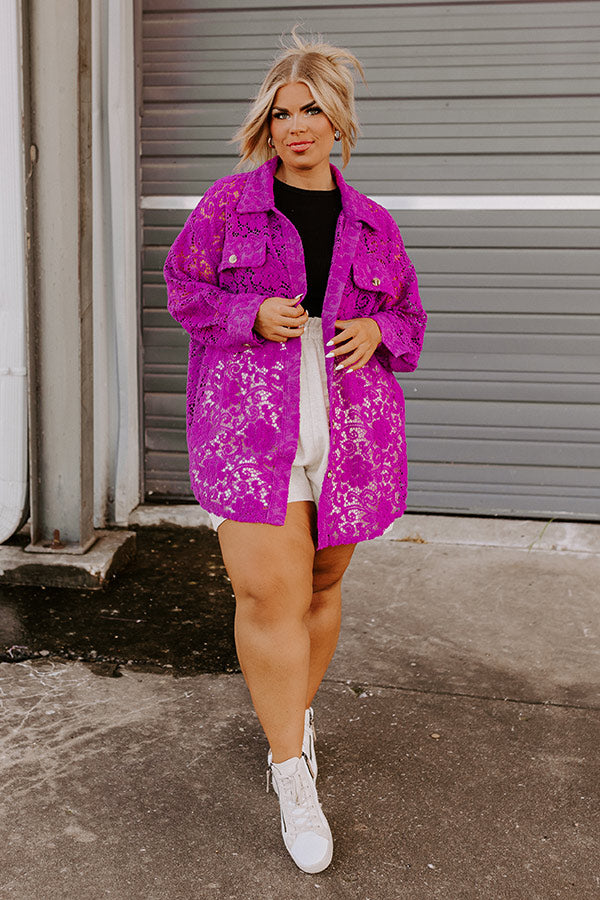 Along The Drive Lace Button Up In Orchid Curves