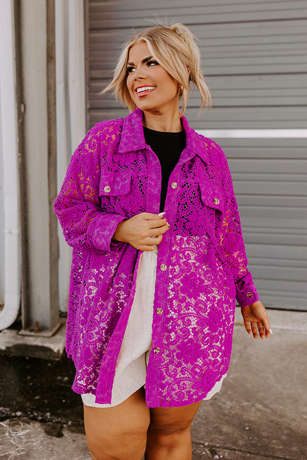 Along The Drive Lace Button Up In Orchid Curves