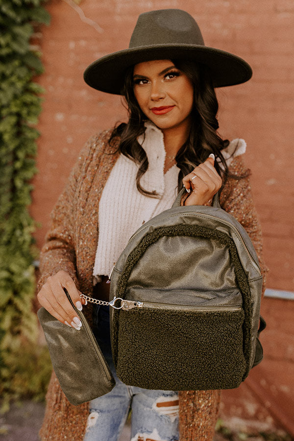 Autumn Color Sherpa Backpack In Olive