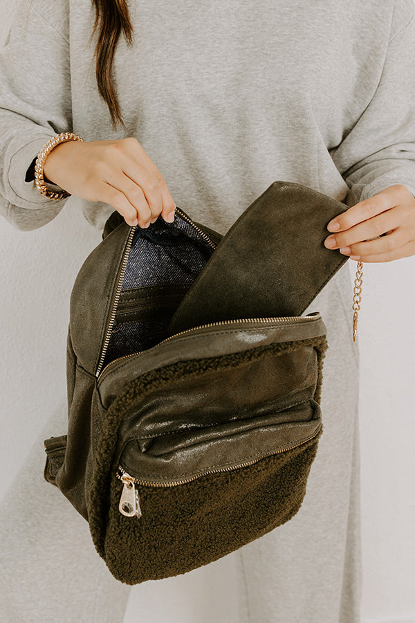 Autumn Color Sherpa Backpack In Olive