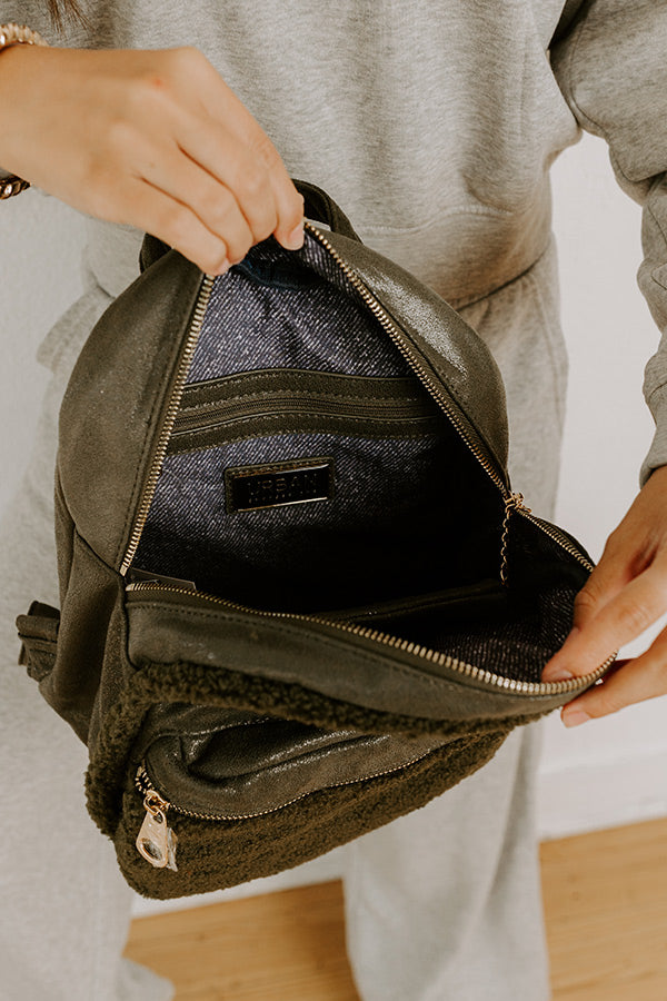Autumn Color Sherpa Backpack In Olive