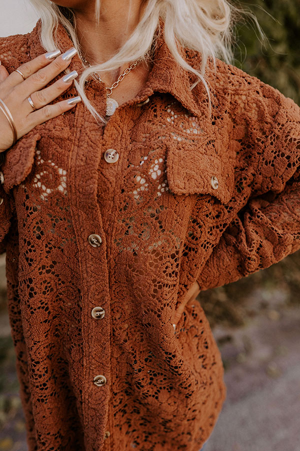 Along The Drive Lace Button Up In Chocolate