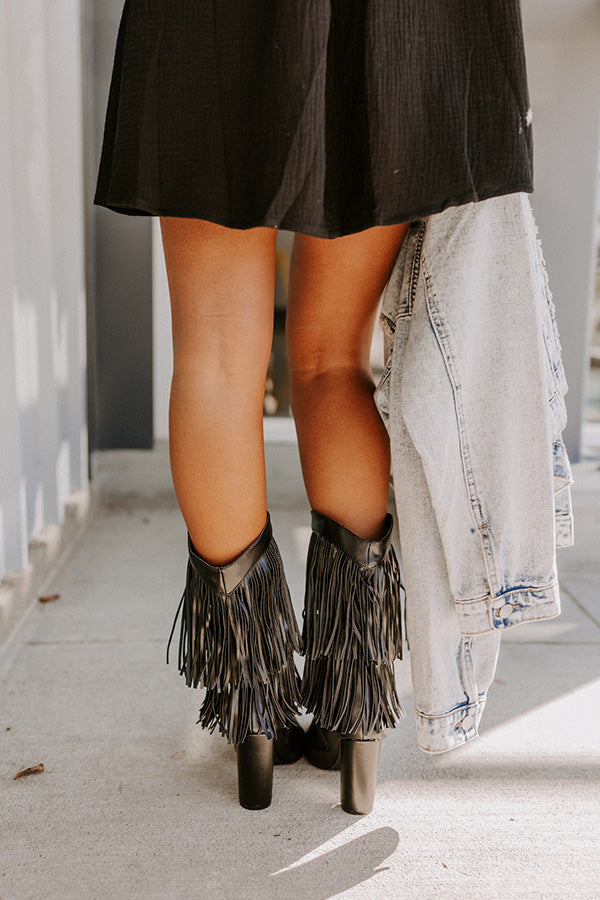 The Banks Faux Leather Fringe Boot In Black