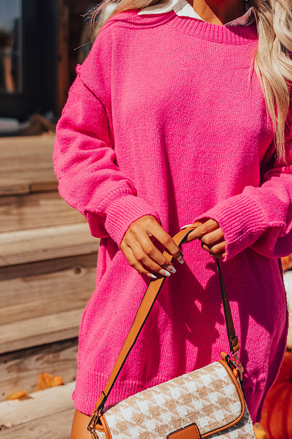 Cafe Cuddles Sweater Dress in Hot Pink