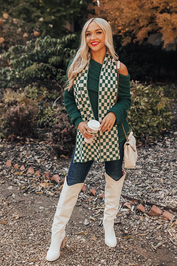 Curl Up And Get Cozy Knit Sweater In Hunter Green