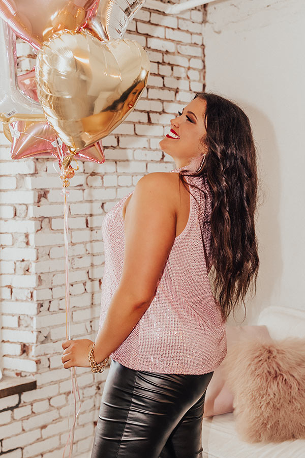 Beyond Romance Sequin Top In Pink Curves