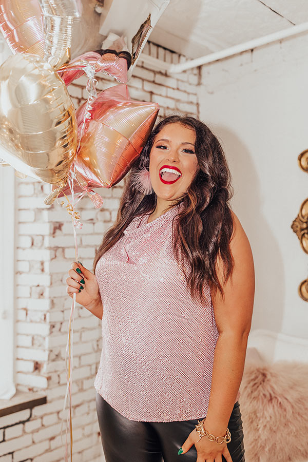 Beyond Romance Sequin Top In Pink Curves