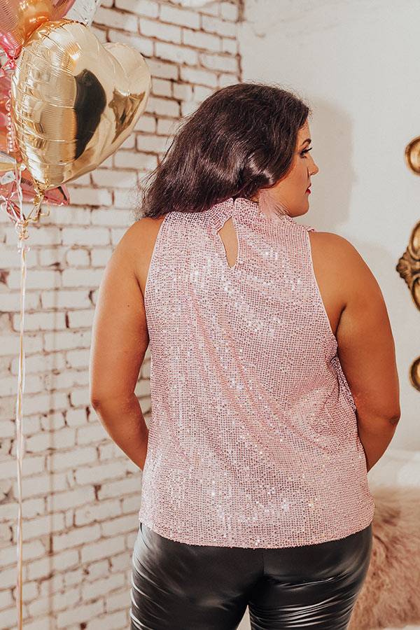Beyond Romance Sequin Top In Pink Curves
