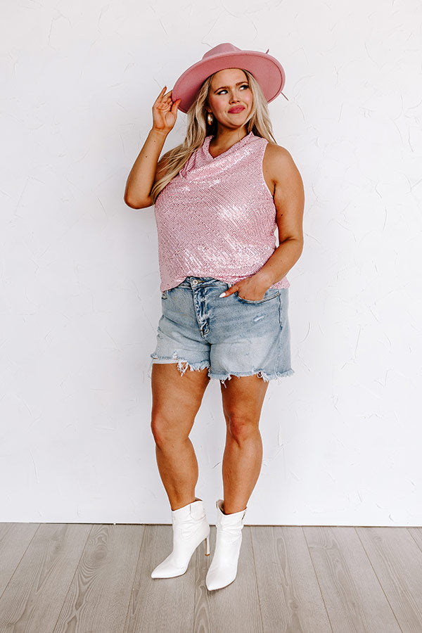 Beyond Romance Sequin Top In Pink Curves