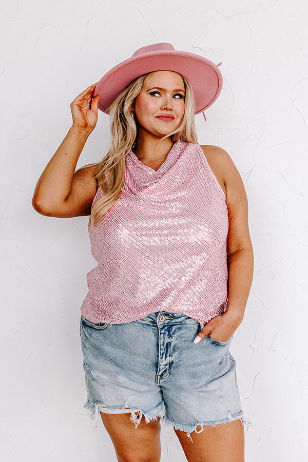 Beyond Romance Sequin Top In Pink Curves