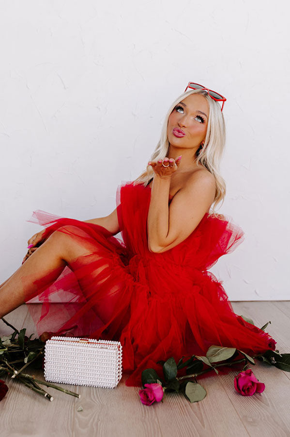 Frill Deal Tulle Mini Dress In Red