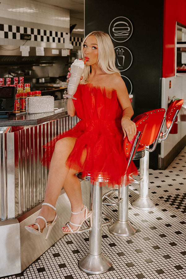 Frill Deal Tulle Mini Dress In Red
