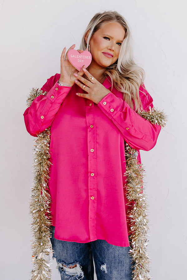 Simply Charmed Button Up Top In Hot Pink Curves