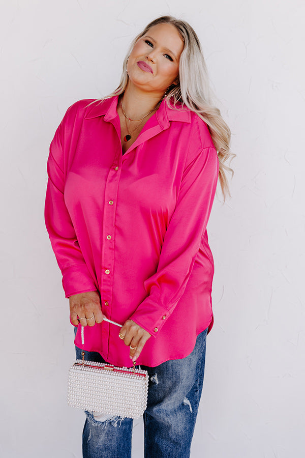 Simply Charmed Button Up Top In Hot Pink Curves