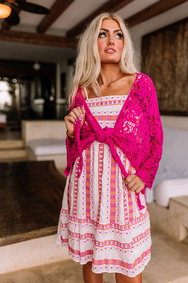 Sail The Day Away Front Tie Crochet Top in Hot Pink