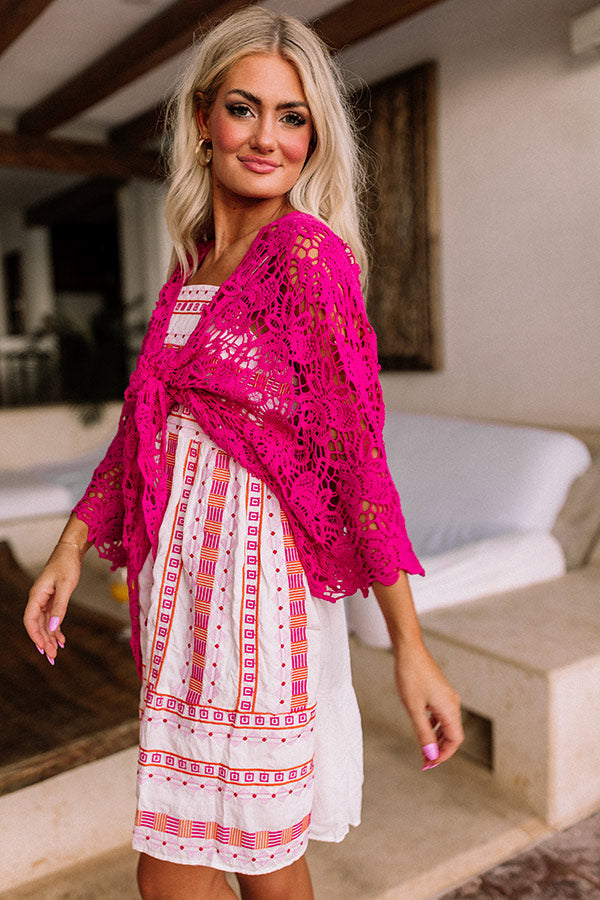 Sail The Day Away Front Tie Crochet Top in Hot Pink