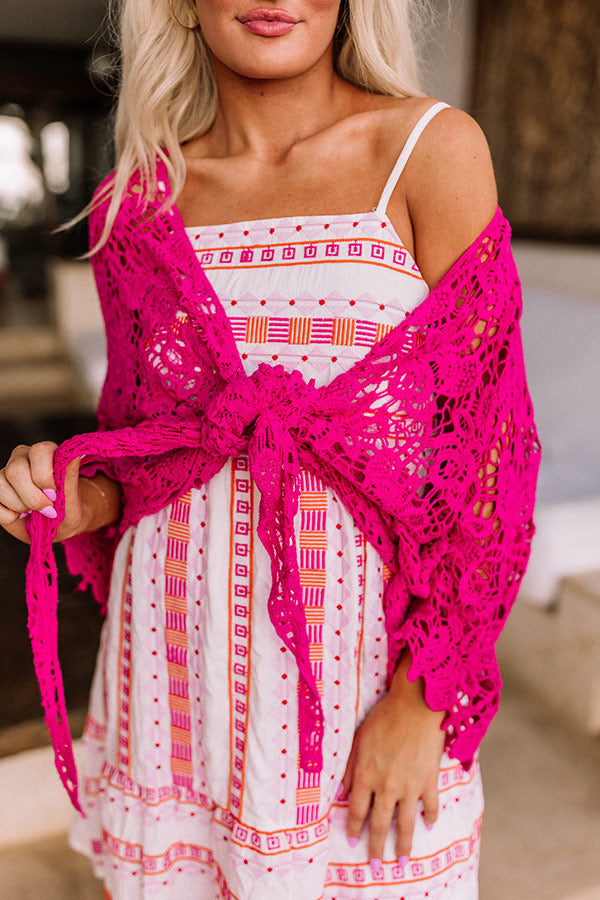 Sail The Day Away Front Tie Crochet Top in Hot Pink