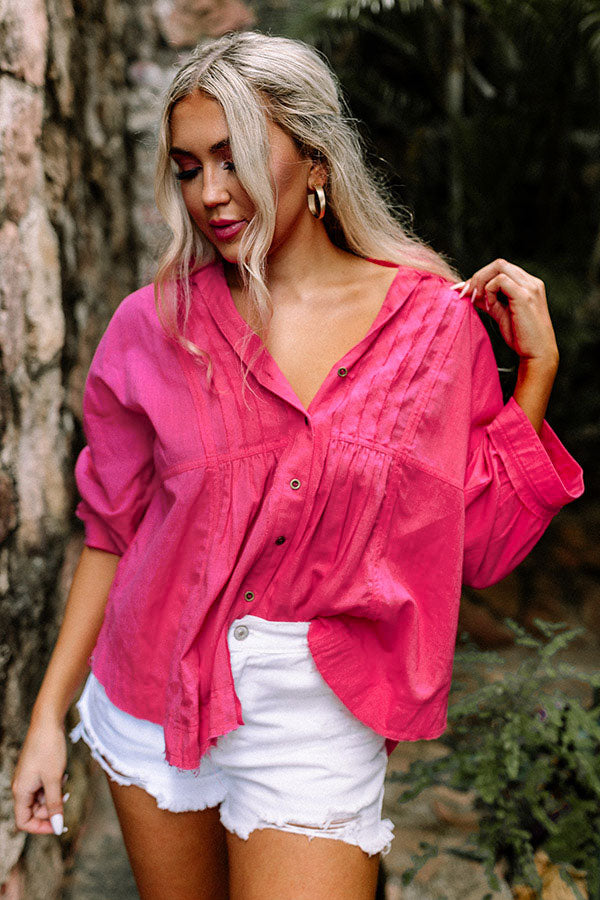 Seven Seas Button Up Top in Hot Pink
