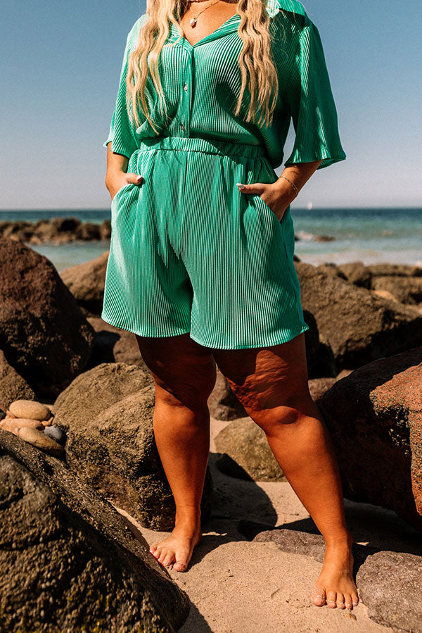 Tour The Town Pleated Shorts In Turquoise Curves