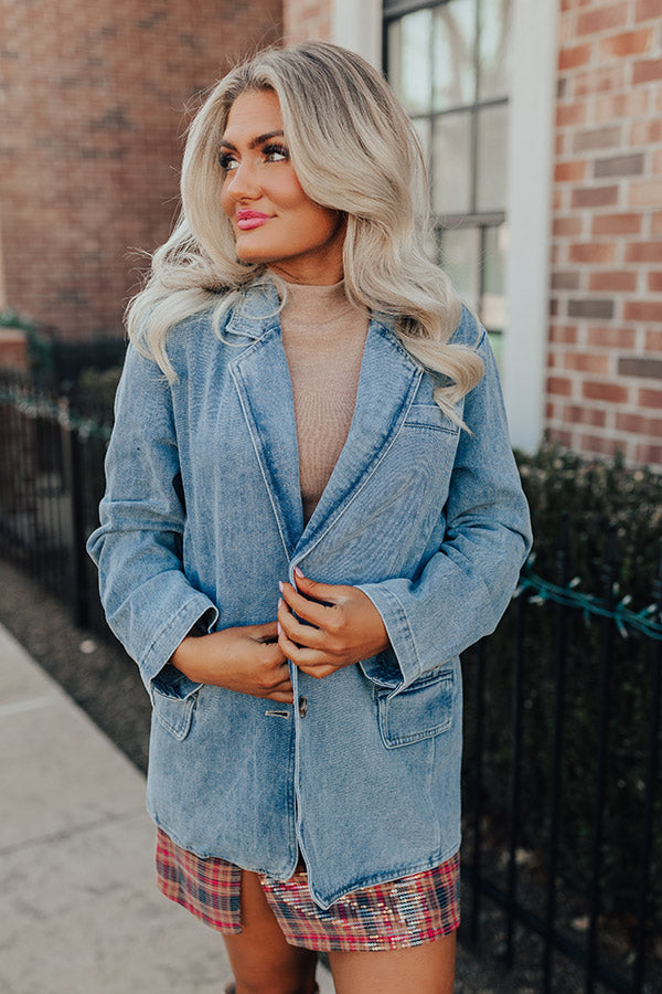 Back To You Denim Blazer In Medium Wash