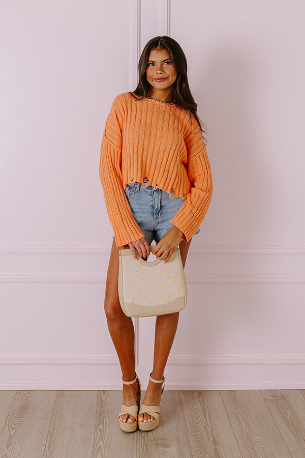 Maple Latte Crop Distressed Sweater In Orange