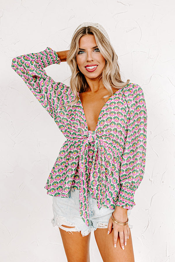 Cancun Crushing Front Tie Top In Green
