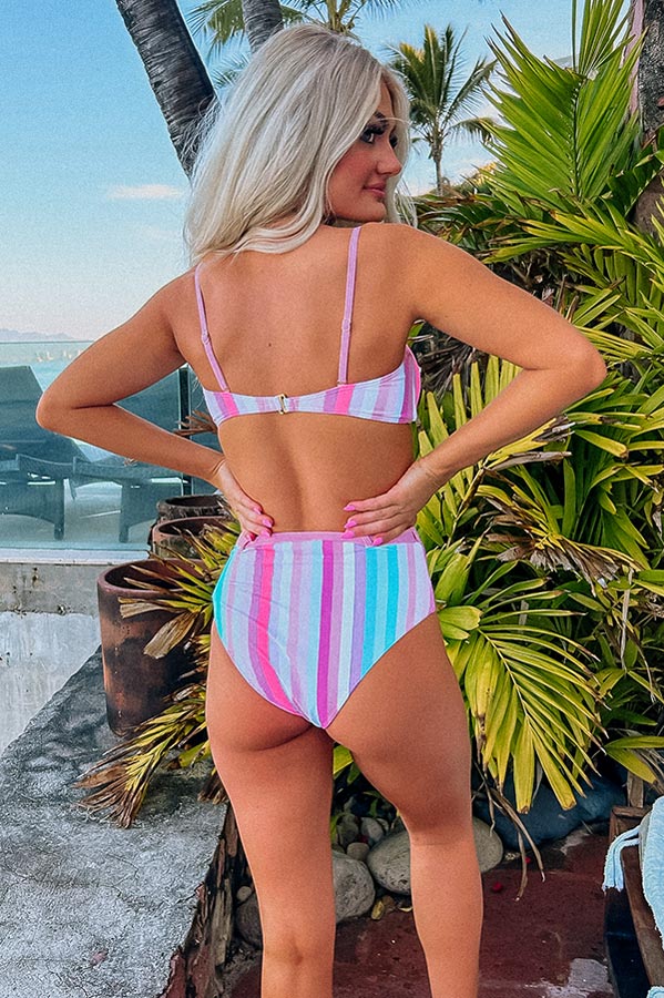 Santorini Seashells High Waist Stripe Bikini Bottom
