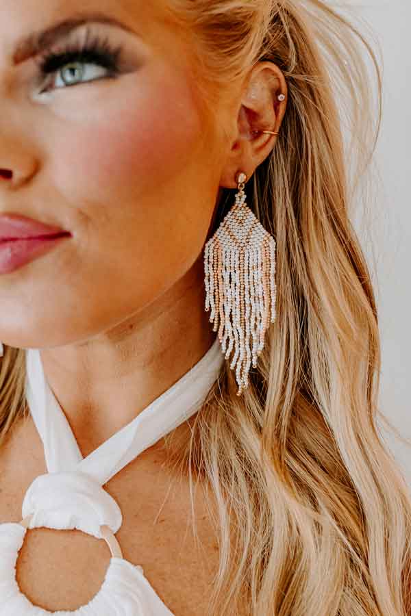 Porch Swing Sips Beaded Earrings In Ivory