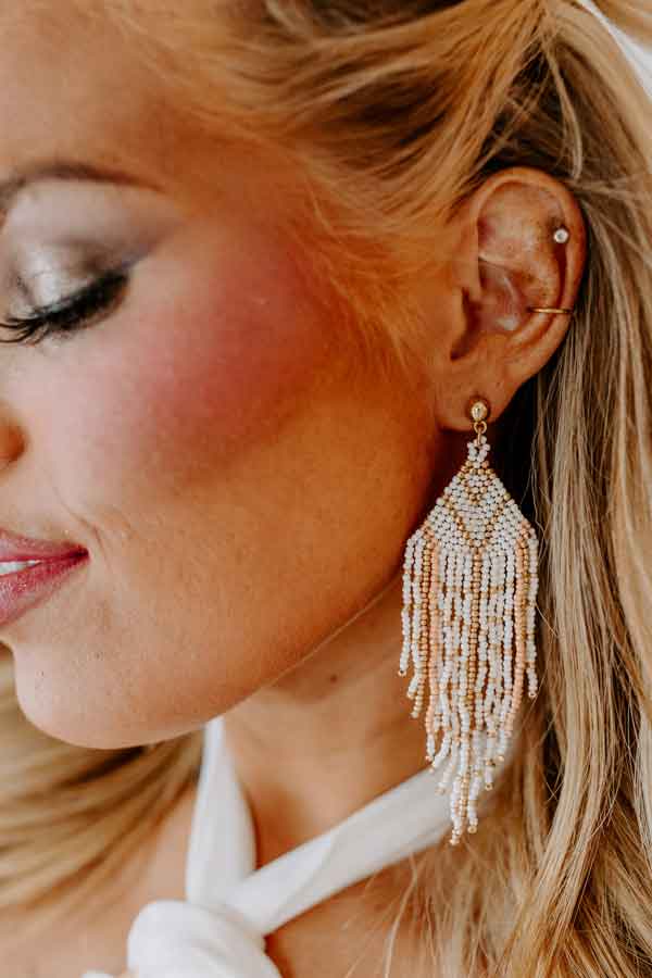 Porch Swing Sips Beaded Earrings In Ivory