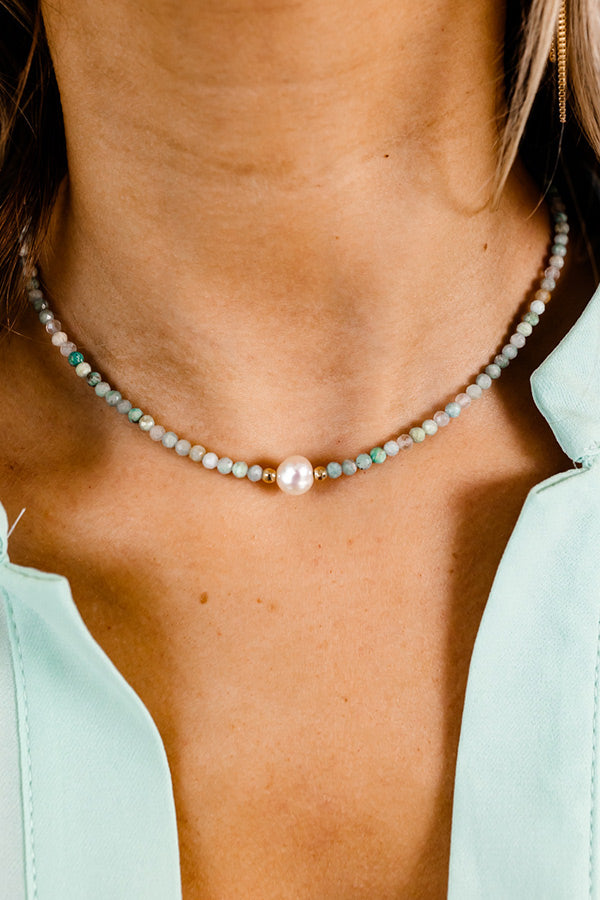 Private Beach Bound Semi Precious Choker In Ocean Wave