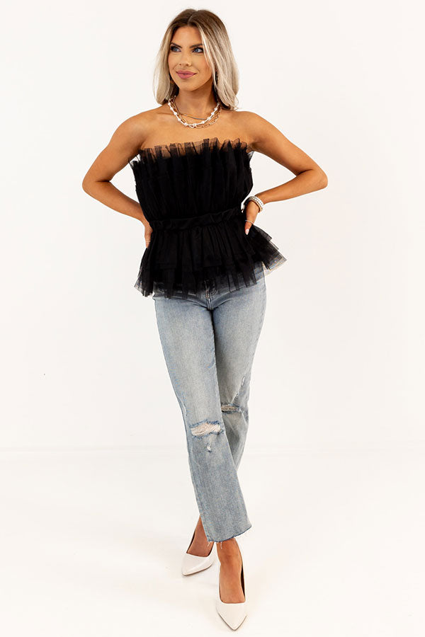 Gorgeous And Glam Tulle Peplum Top in Black