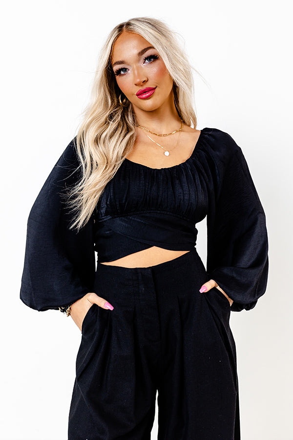 The Evelyn High Waist Linen-Blend Pants In Black