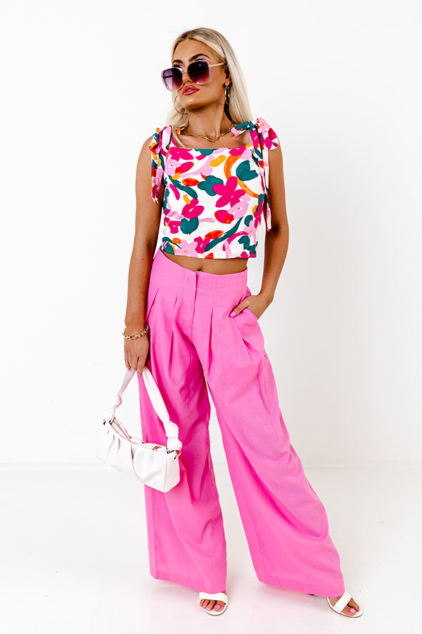 The Evelyn High Waist Linen-Blend Pants In Pink