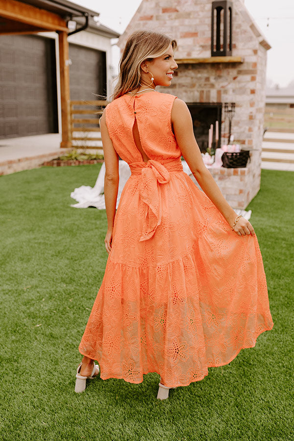 Sun-Kissed Serenade Embroidered Midi In Orange