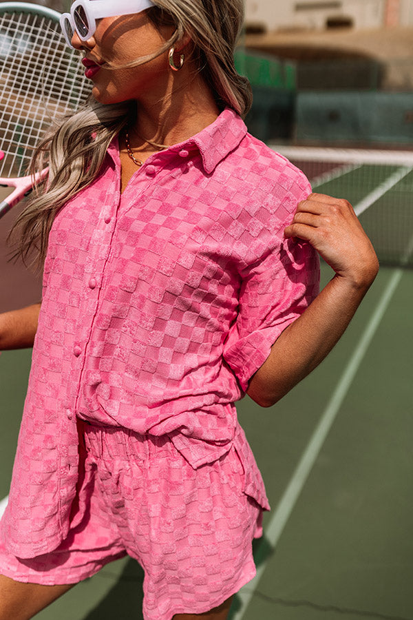 Pulling It Together Terry Cloth Button Up In Pink