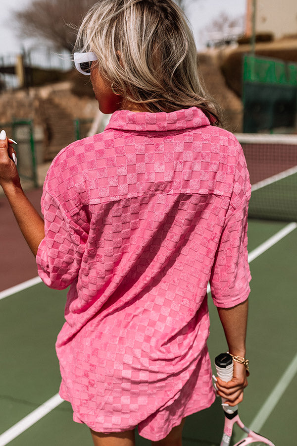 Pulling It Together Terry Cloth Button Up In Pink