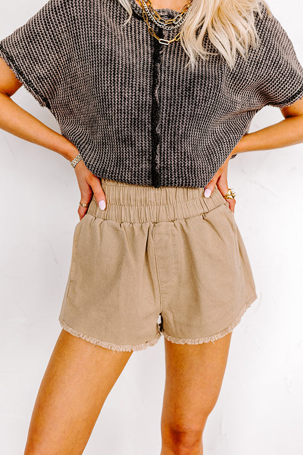 The Gabby High Waist Mineral Wash Shorts In Khaki