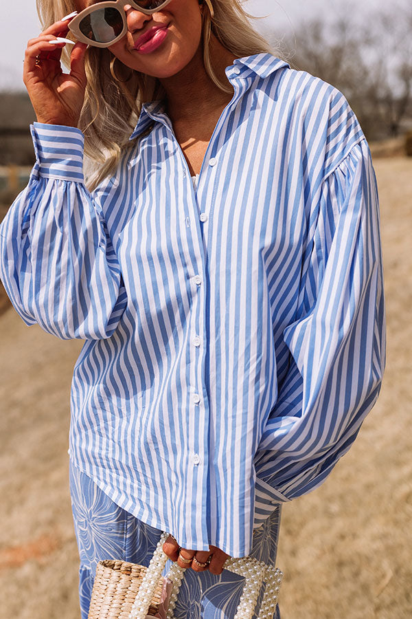 First Class Reservations Stripe Button Up in Blue