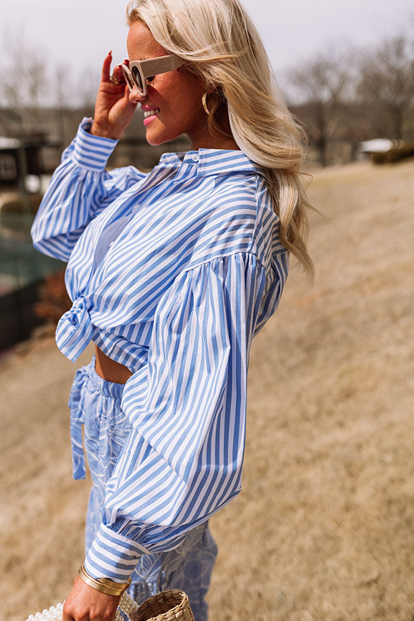First Class Reservations Stripe Button Up in Blue