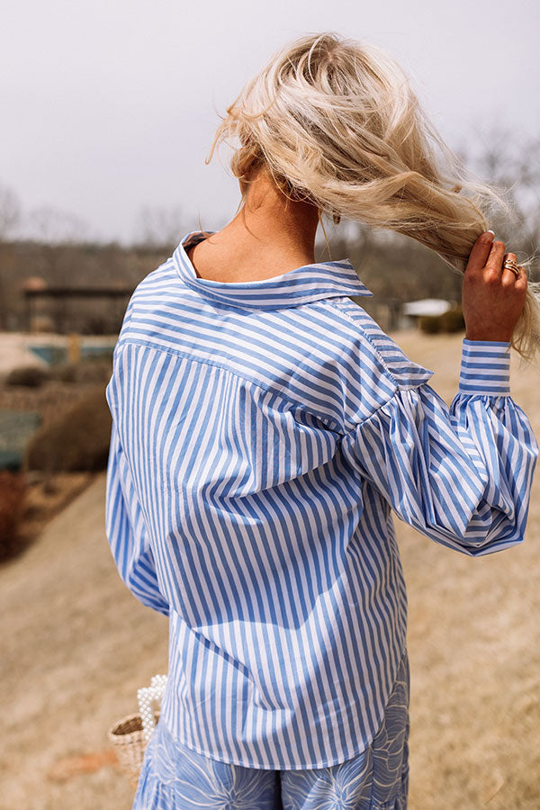 First Class Reservations Stripe Button Up in Blue